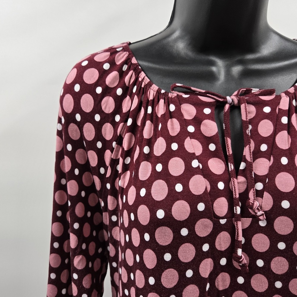 LuLaRoe Women's Top 3/4 Sleeve Size L Ruby Red With Pink & White Polka Dots